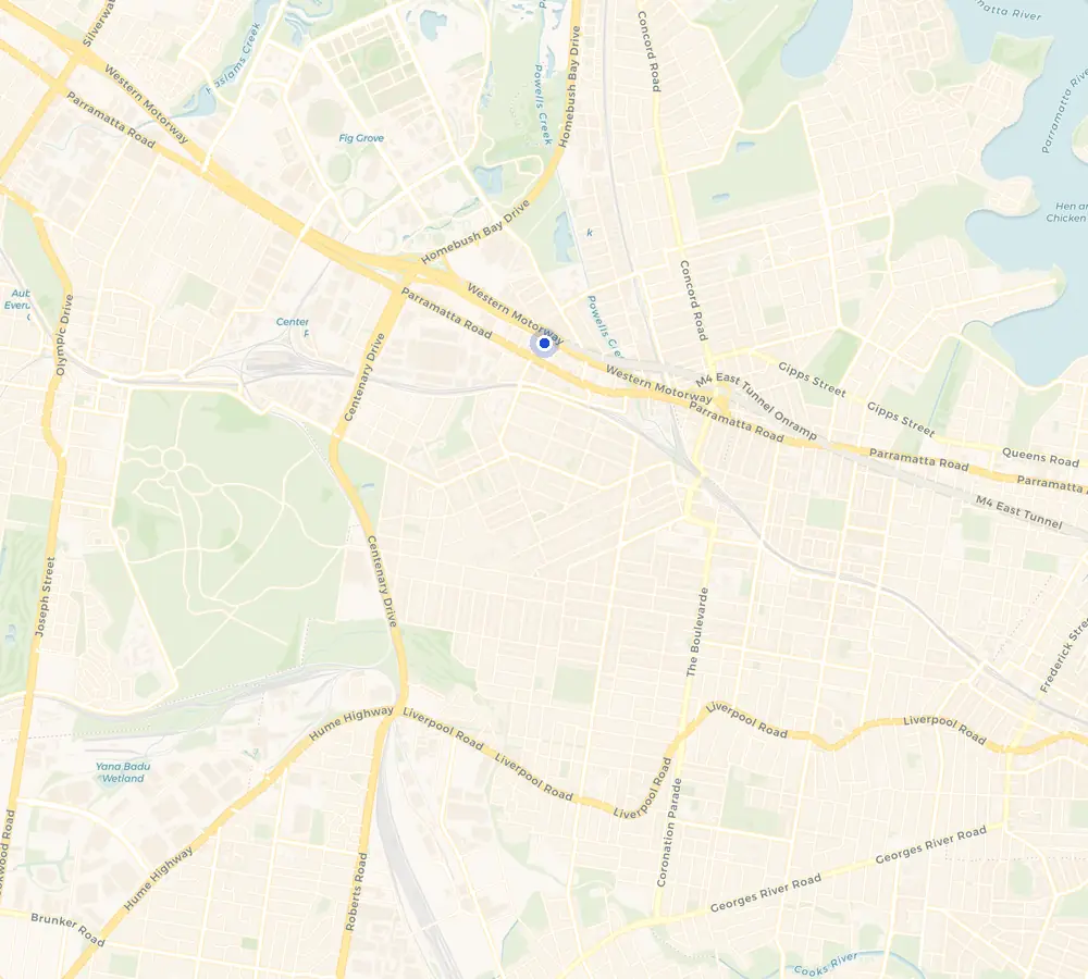 Map of the Homebush service area and the surrounding Inner West, showing Homebush and the nearby streets we cover.