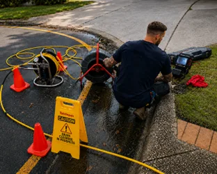 Plumber checking a blocked drain on a Homebush job